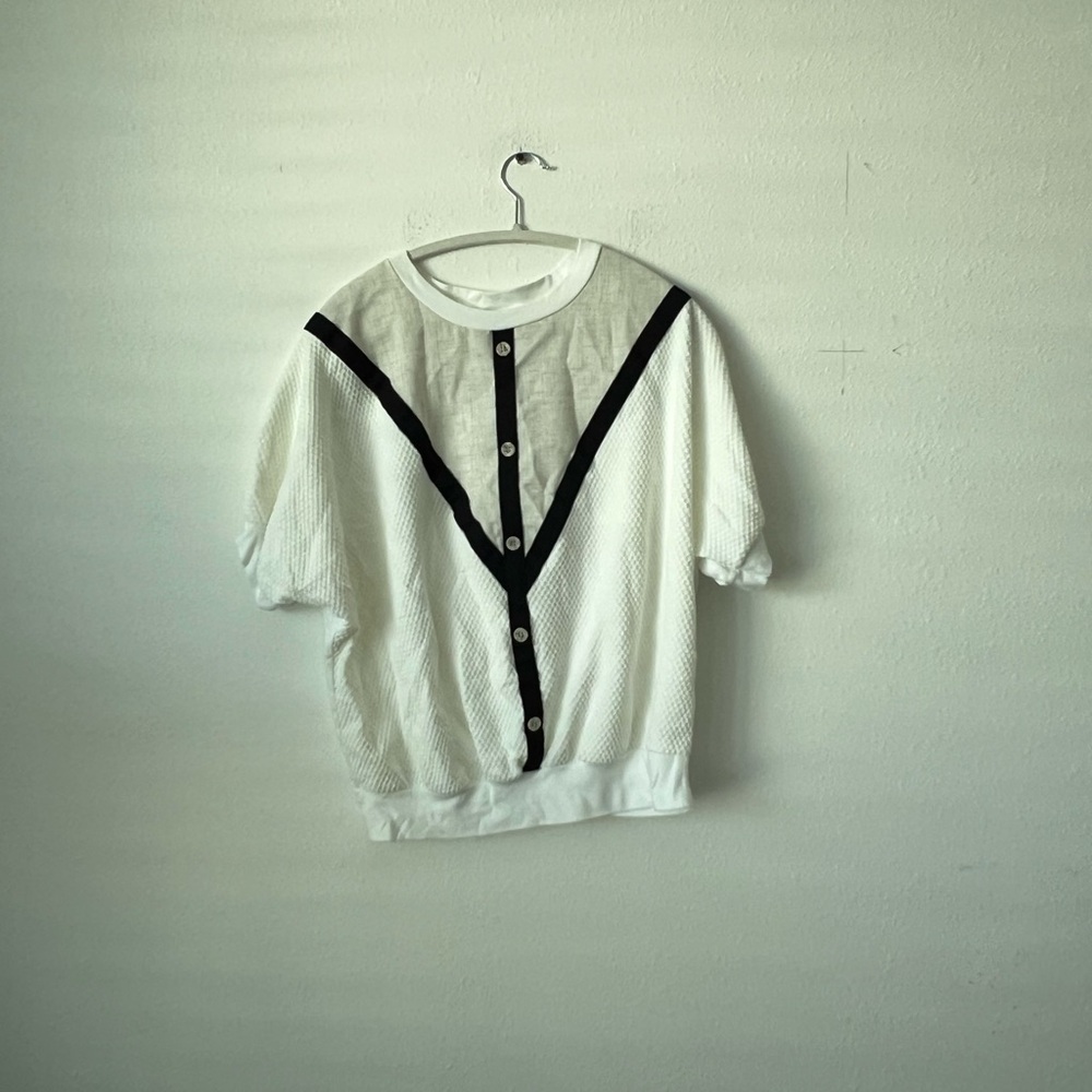 Expressions White Short-Sleeve Knit Shirt with Black Trim
